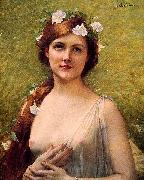 Jules Joseph Lefebvre Young Woman with Morning Glories in Her Hair Spain oil painting artist